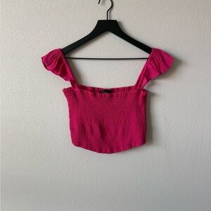 Vici Hot Pink Smocked Crop Top with Ruffle Straps